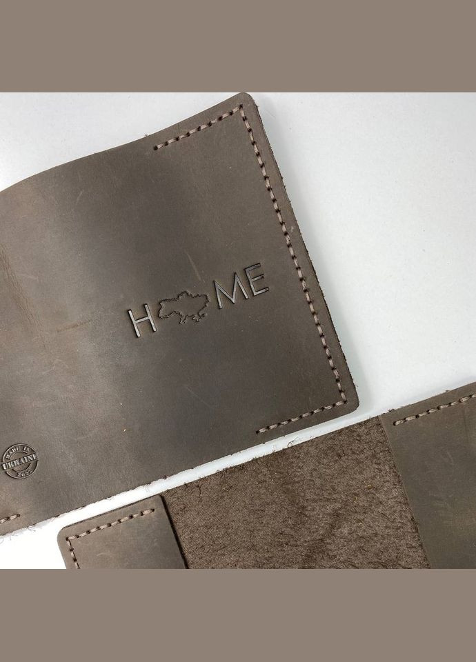Паспортница Коричневая Home кожаная, стильный практичный чехол из кожи с тиснением, обложка на паспорт No Brand (333705363)