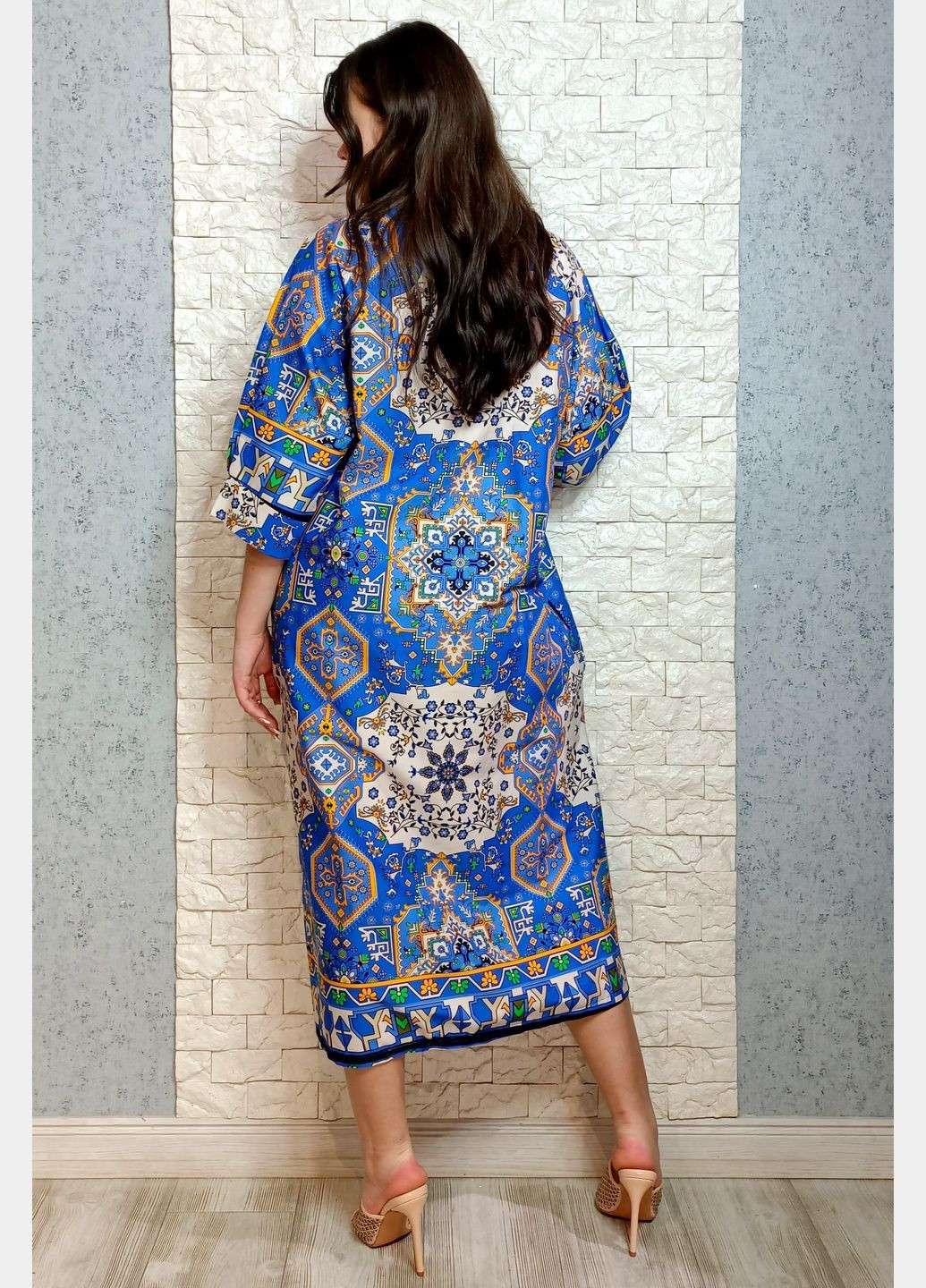 Синее кэжуал платье оверсайз New Collection с абстрактным узором
