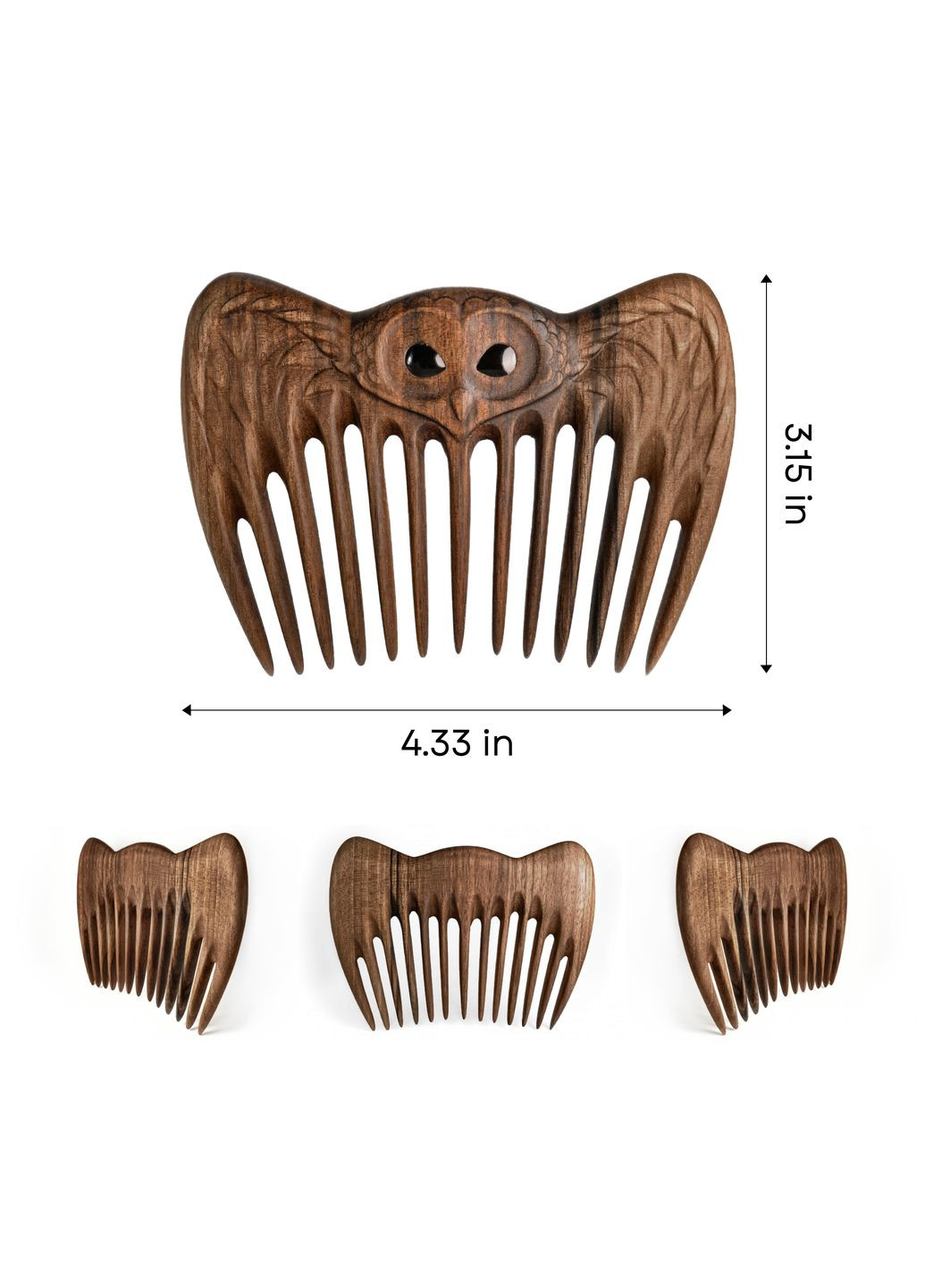 Жіночий Гребінець для Волосся Wood Smart Owl 12 х 10 х 1,1см Ручна Робота Дерев'яний Горіх Zamasmel (336550303)