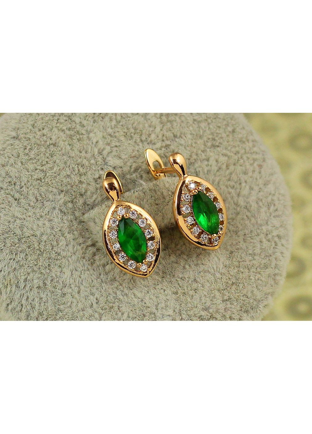 Сережки маркіз із зеленим каменем в обідку 1,7 см золотисті love-shopping Xuping Jewelry (354661808)