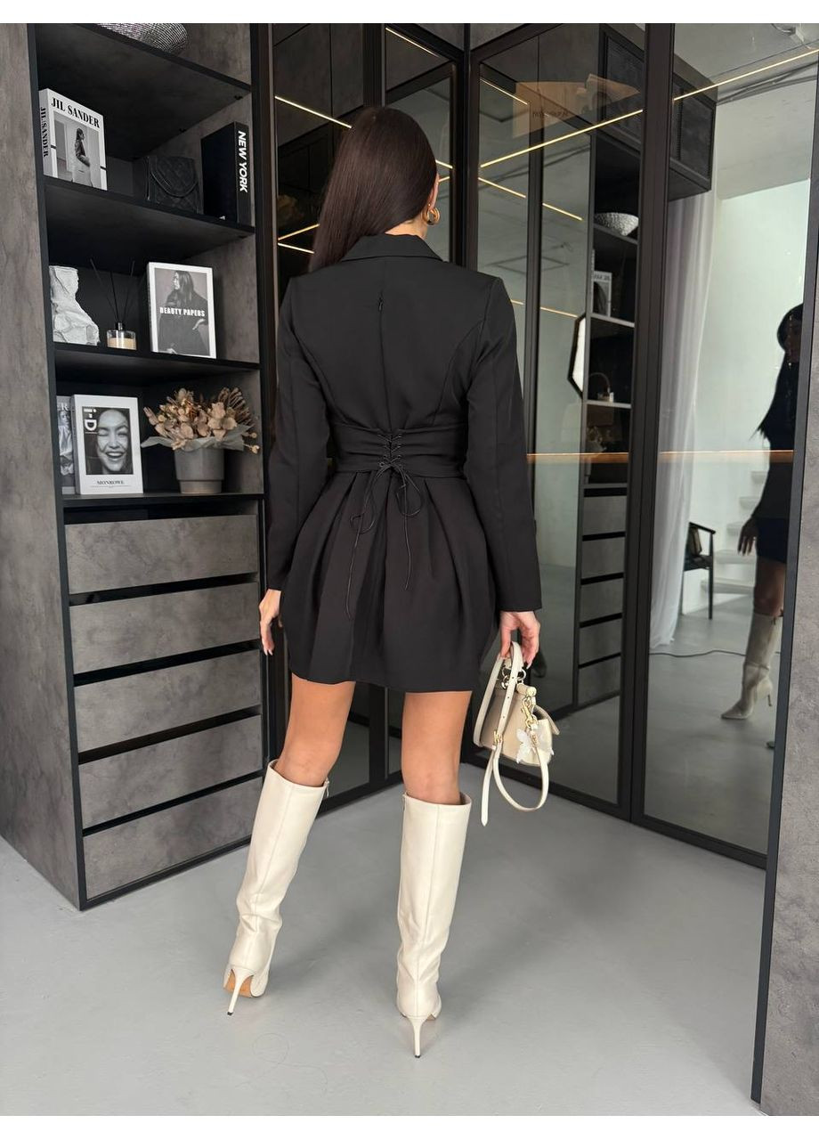 Черное вечернее корсетное платье из костюмной ткани — стиль и элегантность в каждой детали 🤍 (замер в описании) DK/DL Мода без кордонів однотонное