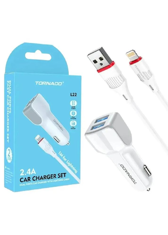 Автомобільний зарядний пристрій TD-L22 2USB + Lightning кабель Tornado (331879687)