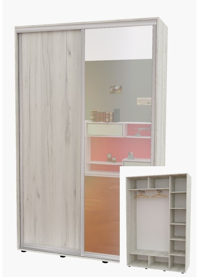 Шафа-купе дводверна 160*45*250 см Дуб крафт білий 2 двері ДСП + Дзеркало Алекса (360443766)