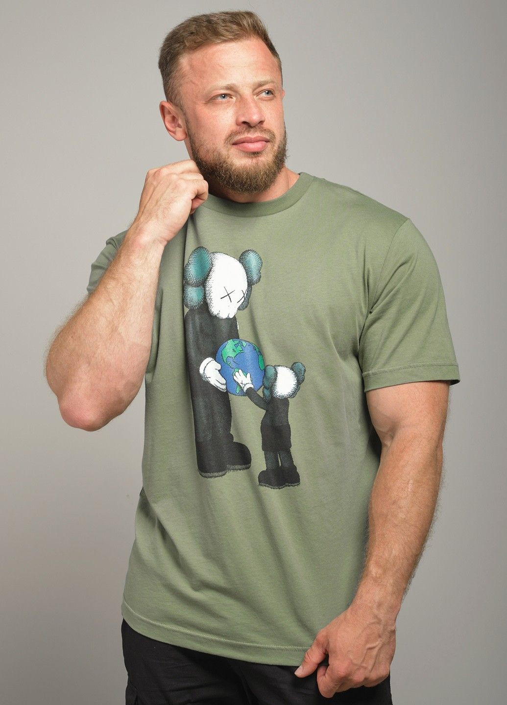 Зелена футболка чоловіча оливкова з принтом 103418 Power