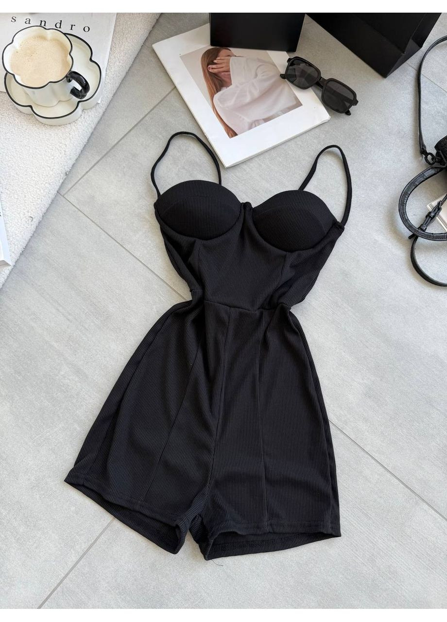 Жіночій комбінезон з чашками FINO Mode комбінезон-шорти однотонний чорний повсякденний