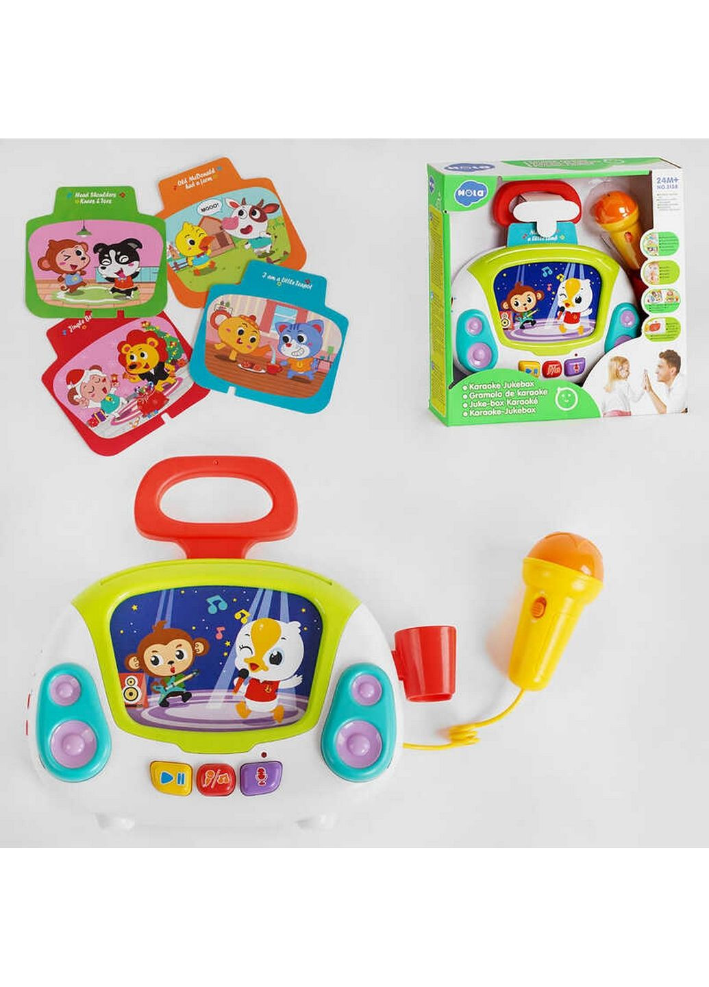 Детская музыкальная игрушка Караоке, подсветка, 4 музыкальных карточки, веселые мелодии. звукоз 28х8х28 см No Brand (289459575)