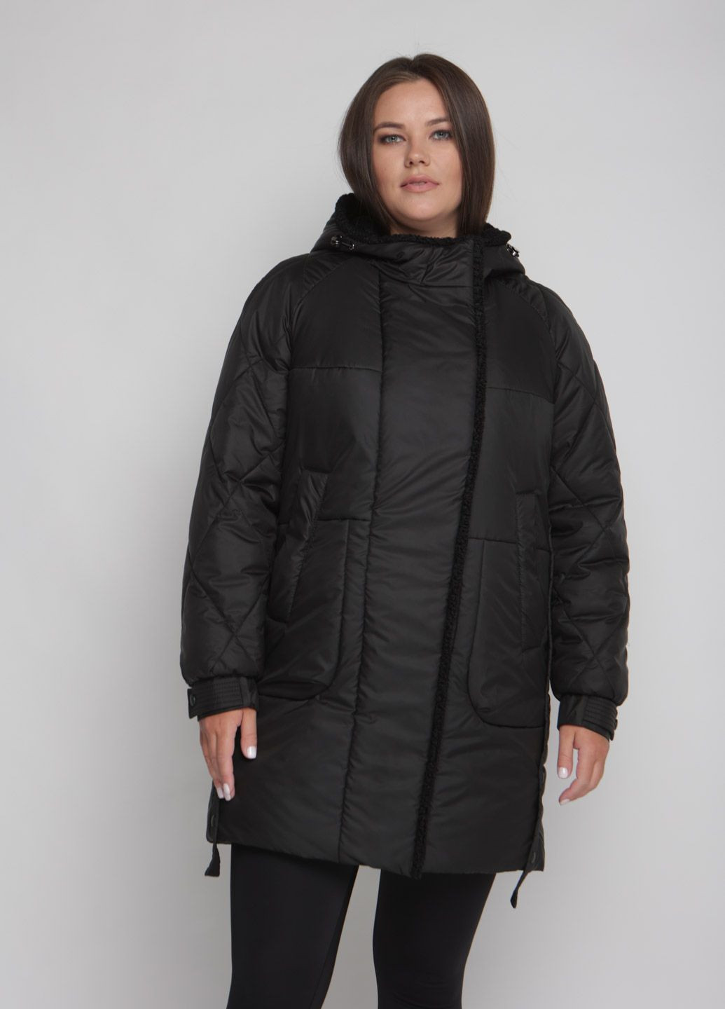 Чорна зимня парка зимова жіноча великого розміру SK