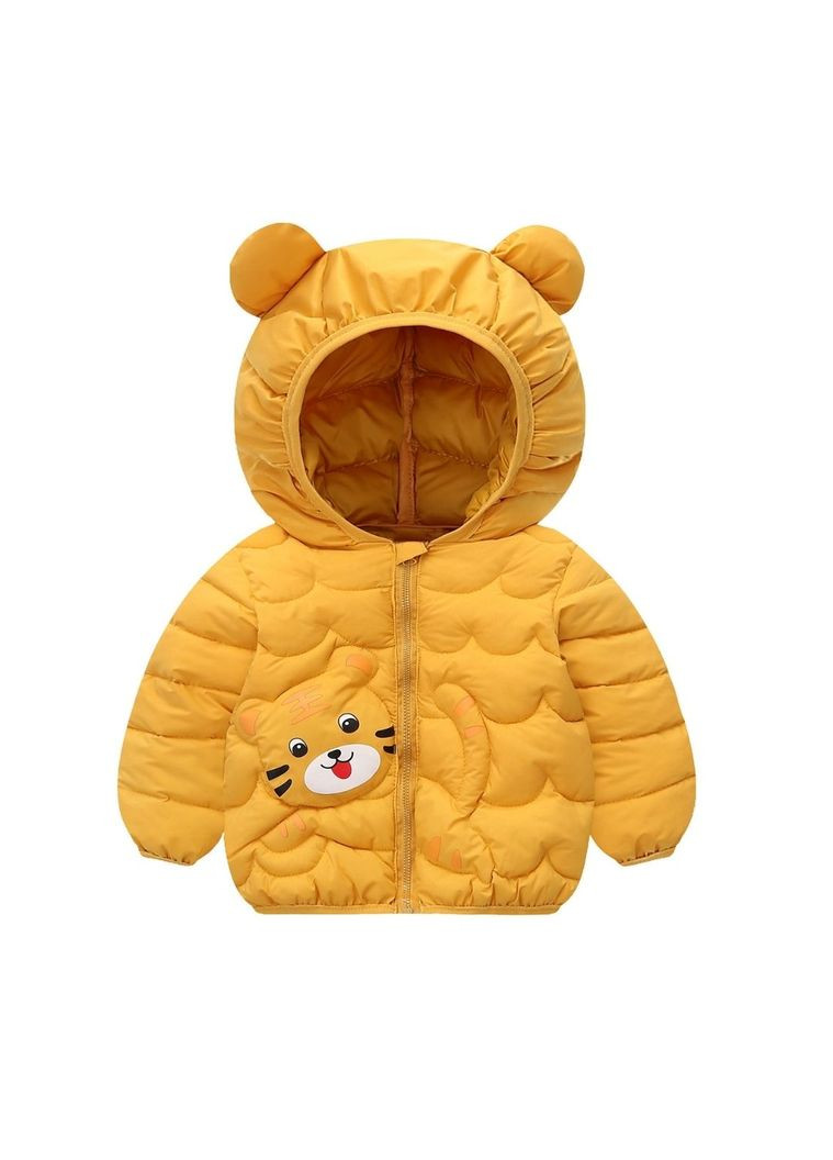 Желтая демисезонная куртка детская с веселым тигриным ( 90см ) (34418) Qoopixie