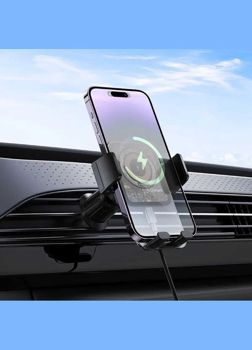 Держатель для мобильного с БЗП BH209 Riley Wireless Fast Charging Car Holder(Air Outlet) Black Borofone (304254496)