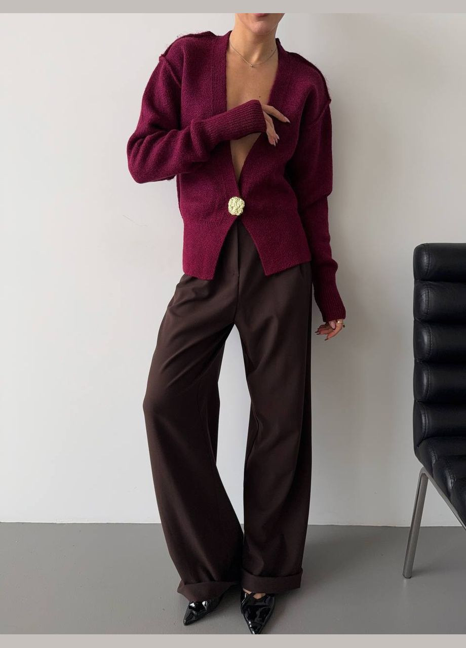 Жіночий кардиган кольору бургунді No Brand (333830368)