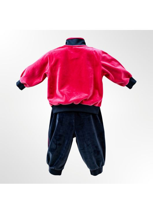 Комбинированный демисезонный детский велюровый костюм (кофточка + штанишки) розово-синий (0253) брючный Nicol