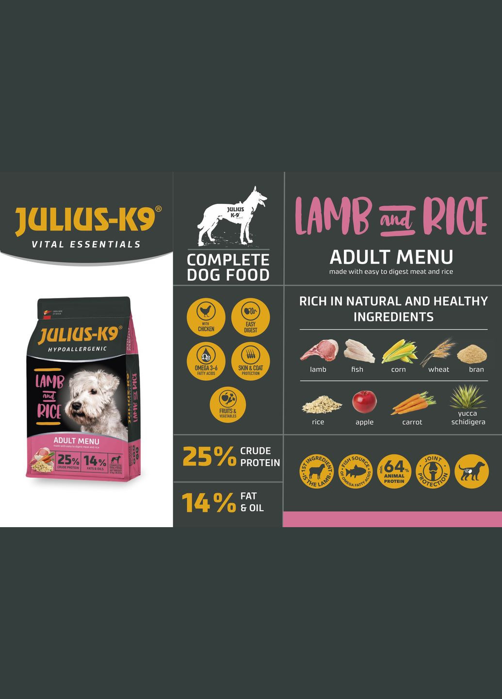 Сухий гіпоалергенний корм для дорослих собак вищої якості LAMB and RICE Adult З ягнятком та рисом 12 кг (5998274312590) Julius-K9 (279572412)