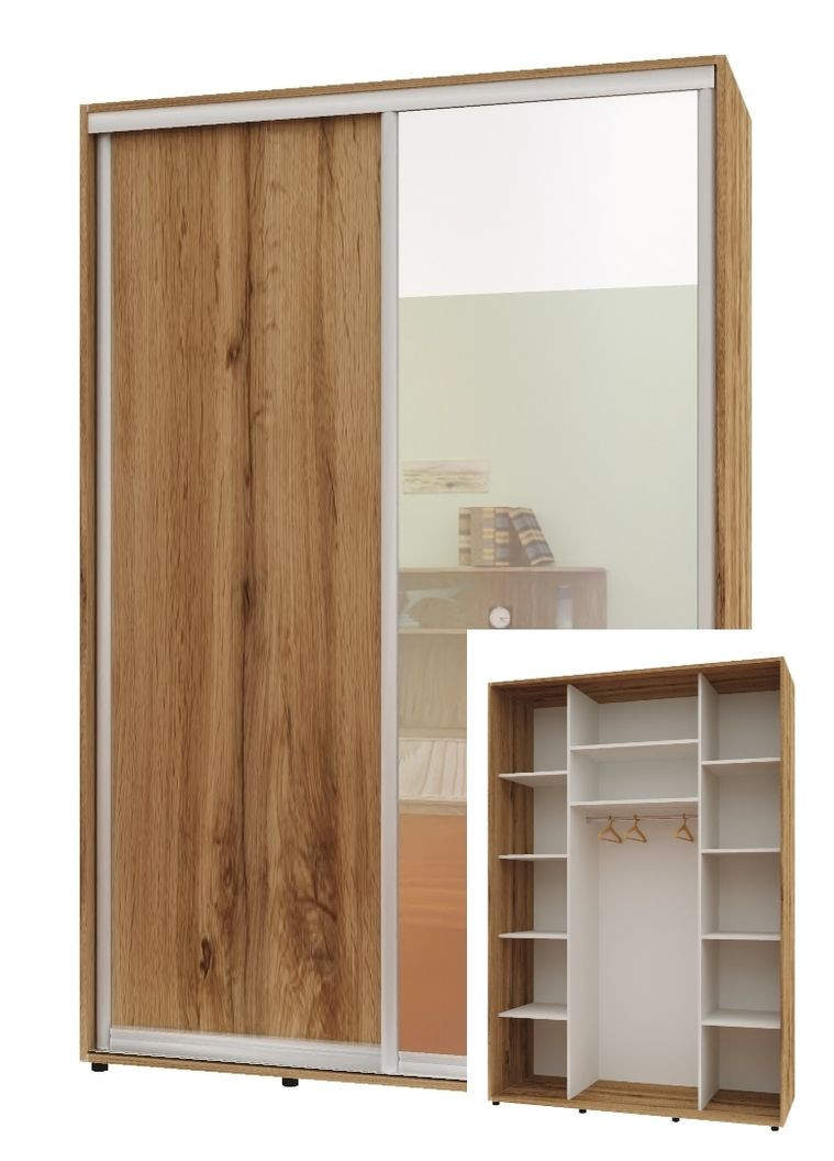 Шафа-купе дводверна 150*60*220 см Дуб золотий ДСП + Дзеркало Максі Комфорт Меблі (360472470)