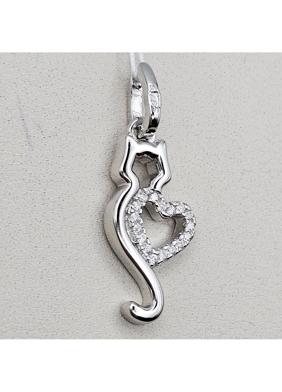 Кулон срібний з кубічним цирконієм "Котик з сердечком" 2,25 г No Brand (369737264)