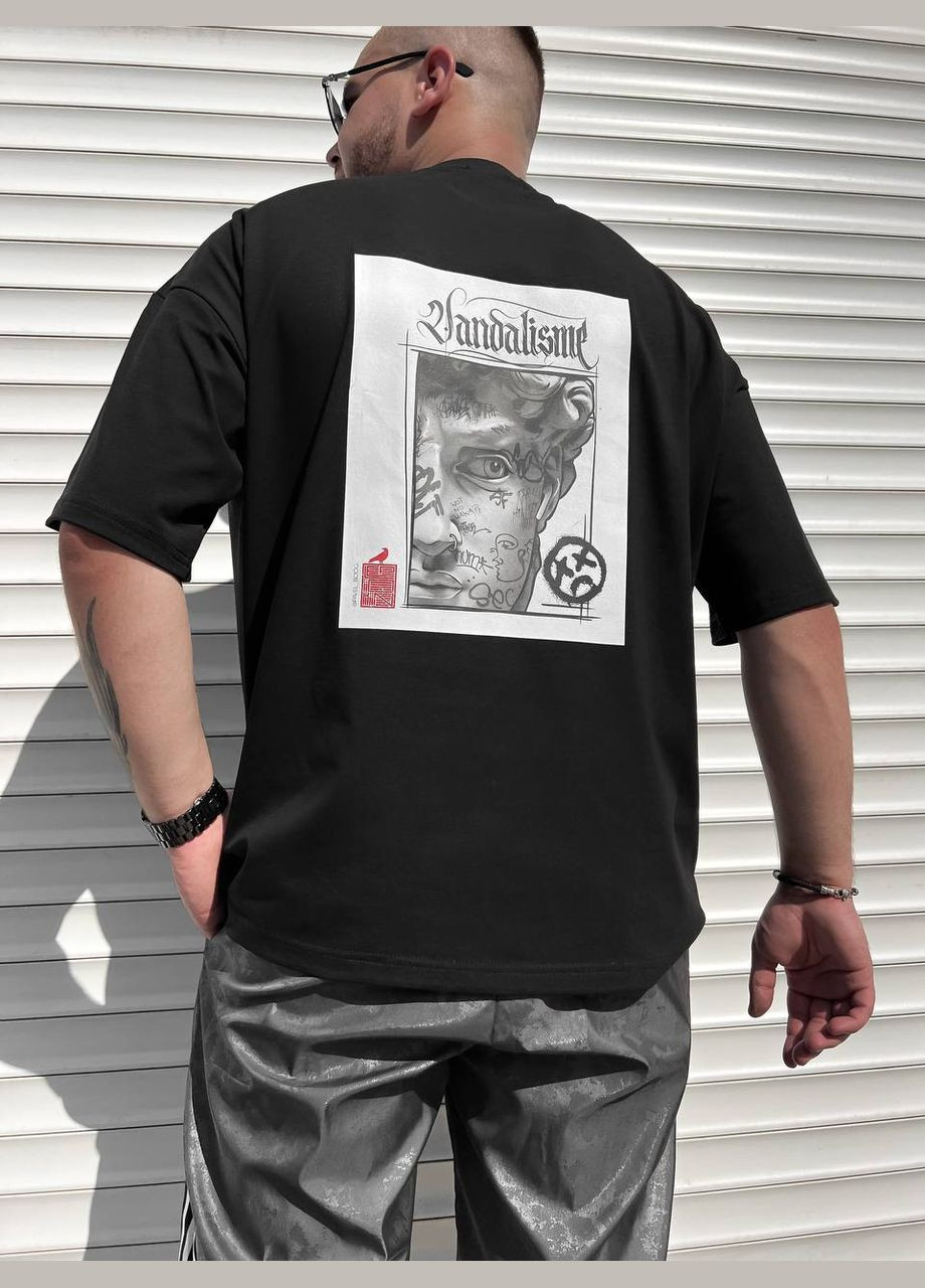 Черная стильная футболка с принтом с коротким рукавом No Brand