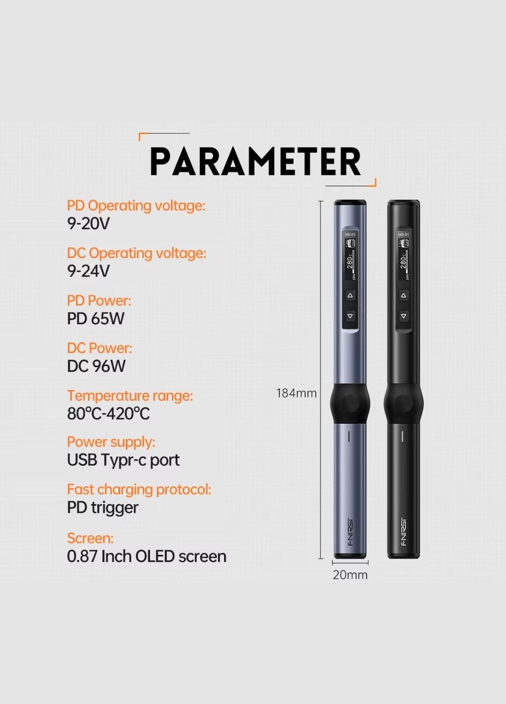 Портативный паяльник с дисплеем HS-01 65w Type-C Fnirsi (326024602)