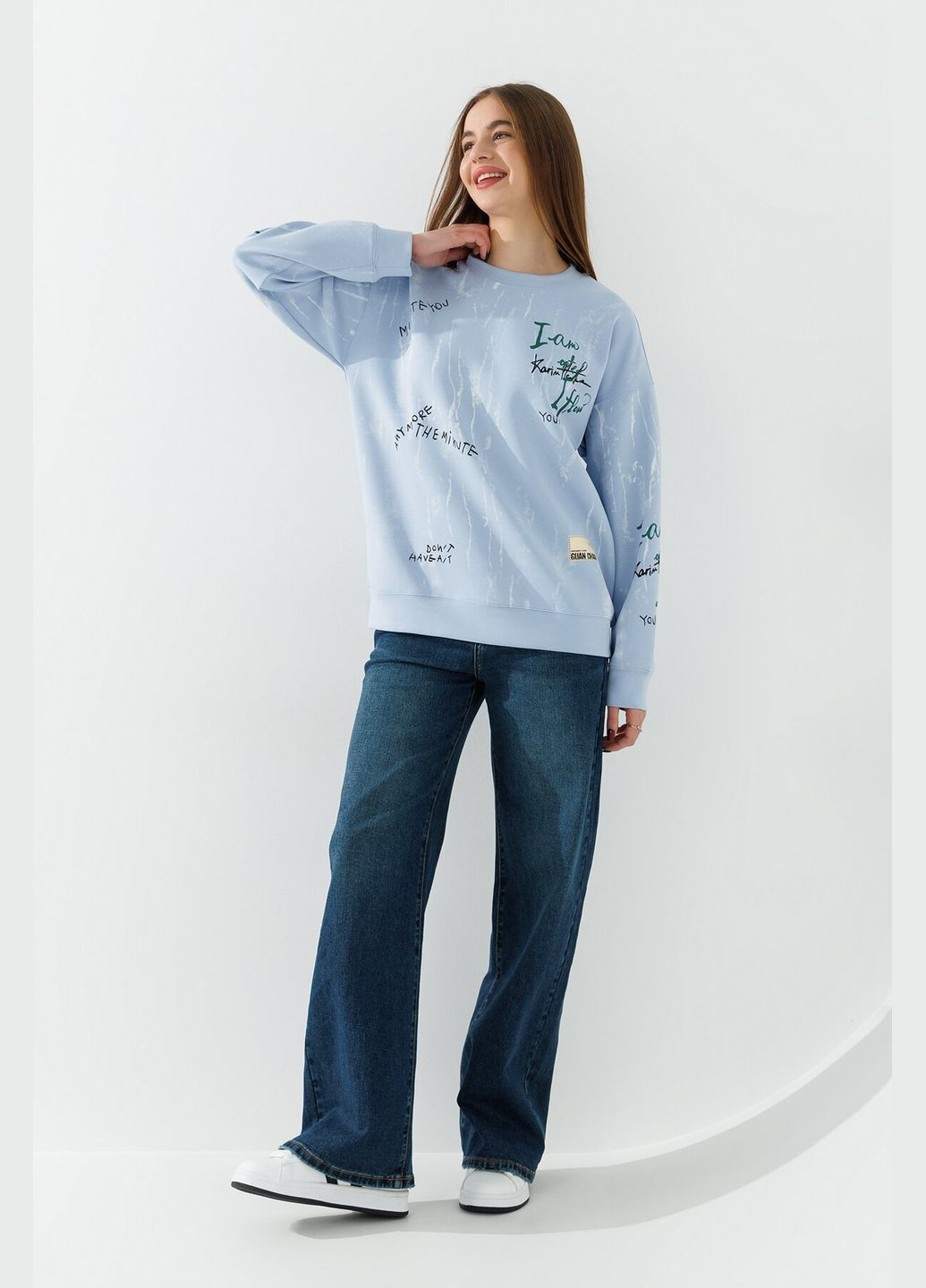 Голубой свитшот с узором женский q05 голубой On me (315865346)