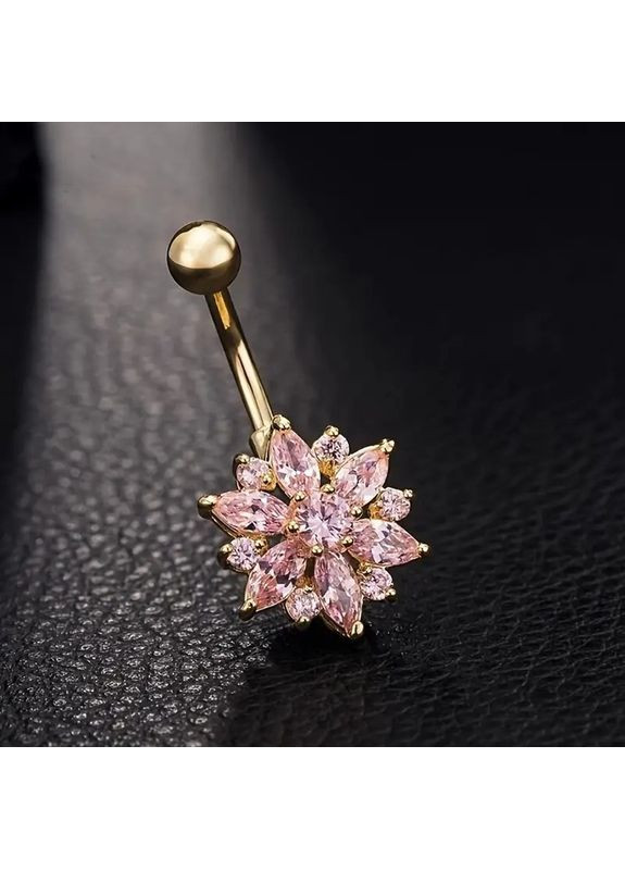 Серьга для пирсинга пупка серебристая цветок с зелеными кристаллами 3 см титановая сталь SENLANSP AurumLux029 Liresmina Jewelry (351355726)