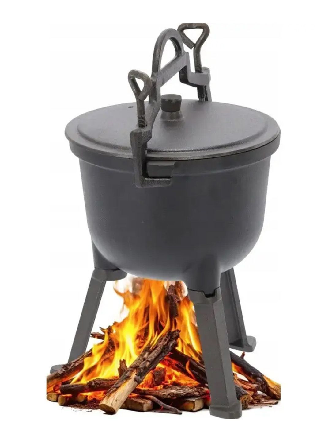 Чавунний казанок дачний Garden Line 8л, сірий. Казан-котелок для багаття. Комплект казан з кришкою та триногою No Brand Garden Line BBQ3710 (345707451)