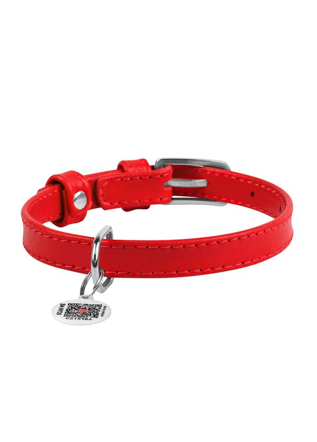 Ошейник для собак кожаный Glamour с QR паспортом, без украшений,, Ш 15 мм, Длин 27-36 см красный WAUDOG (322001725)