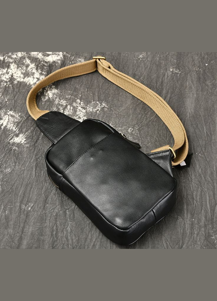 Шкіряна сумка-слінг чоловіча нагрудна барсетка з натуральної шкіри чорна (sku_1490) No Brand (346078181)