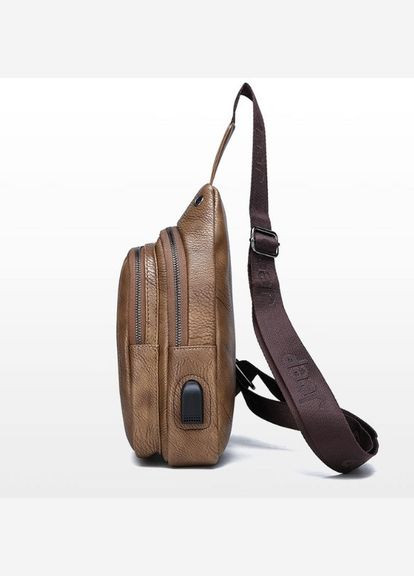 Чоловіча бананка сумка на груди, барсетка на плече кросбоді слінг з USB екошкіра Світло-коричневий(BRT) Jeep (336552030)
