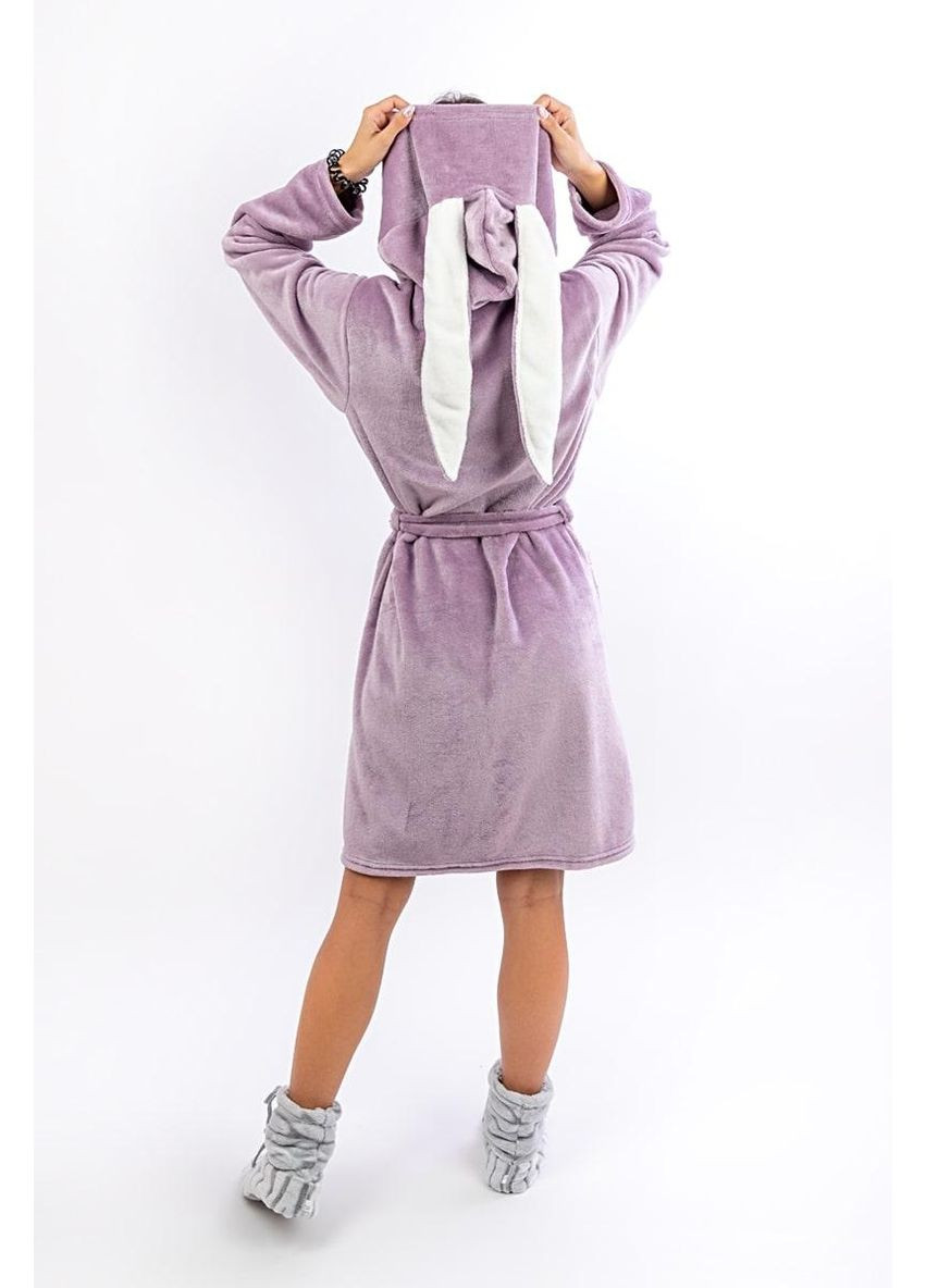 Халат дитячий бузковий зайчик велсофт з капюшоном і вушками для дівчат-підлітків V&V (360953447)