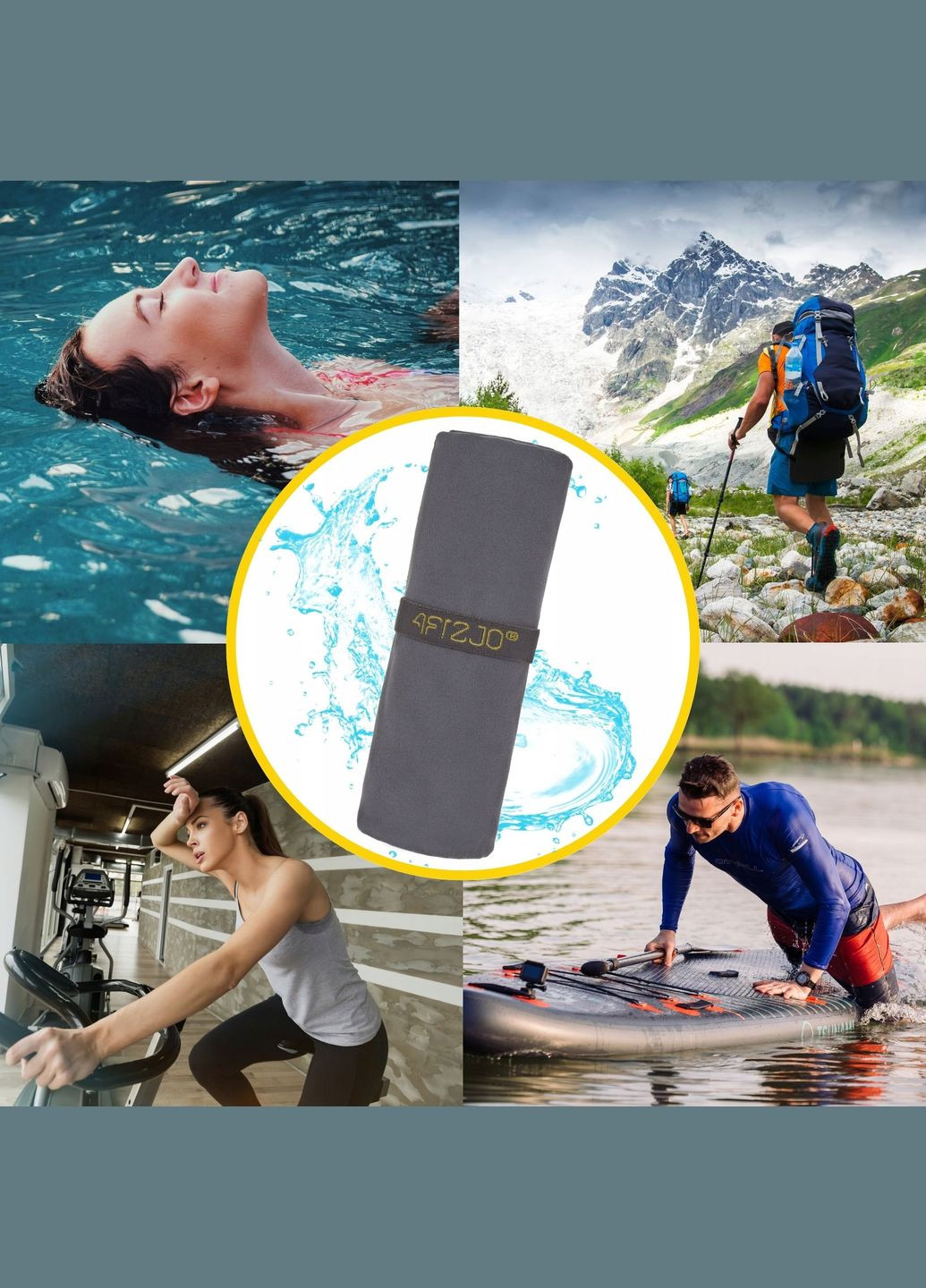 Полотенце спортивное XL 180 x 100 см из микрофибры 4FJ0420 Gray 4FIZJO серый