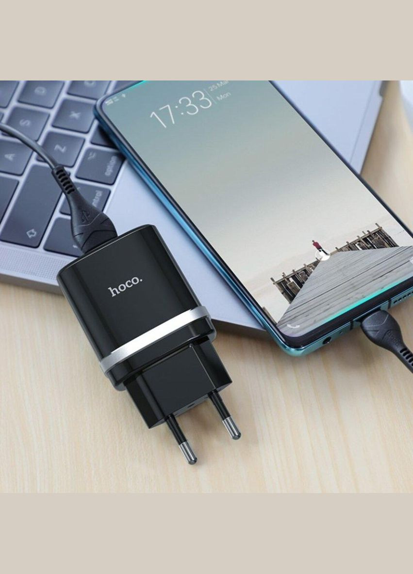 Мережевий зарядний пристрій C12Q Smart QC3.0 charger set(Type-C) 18W Black Hoco (322222829)