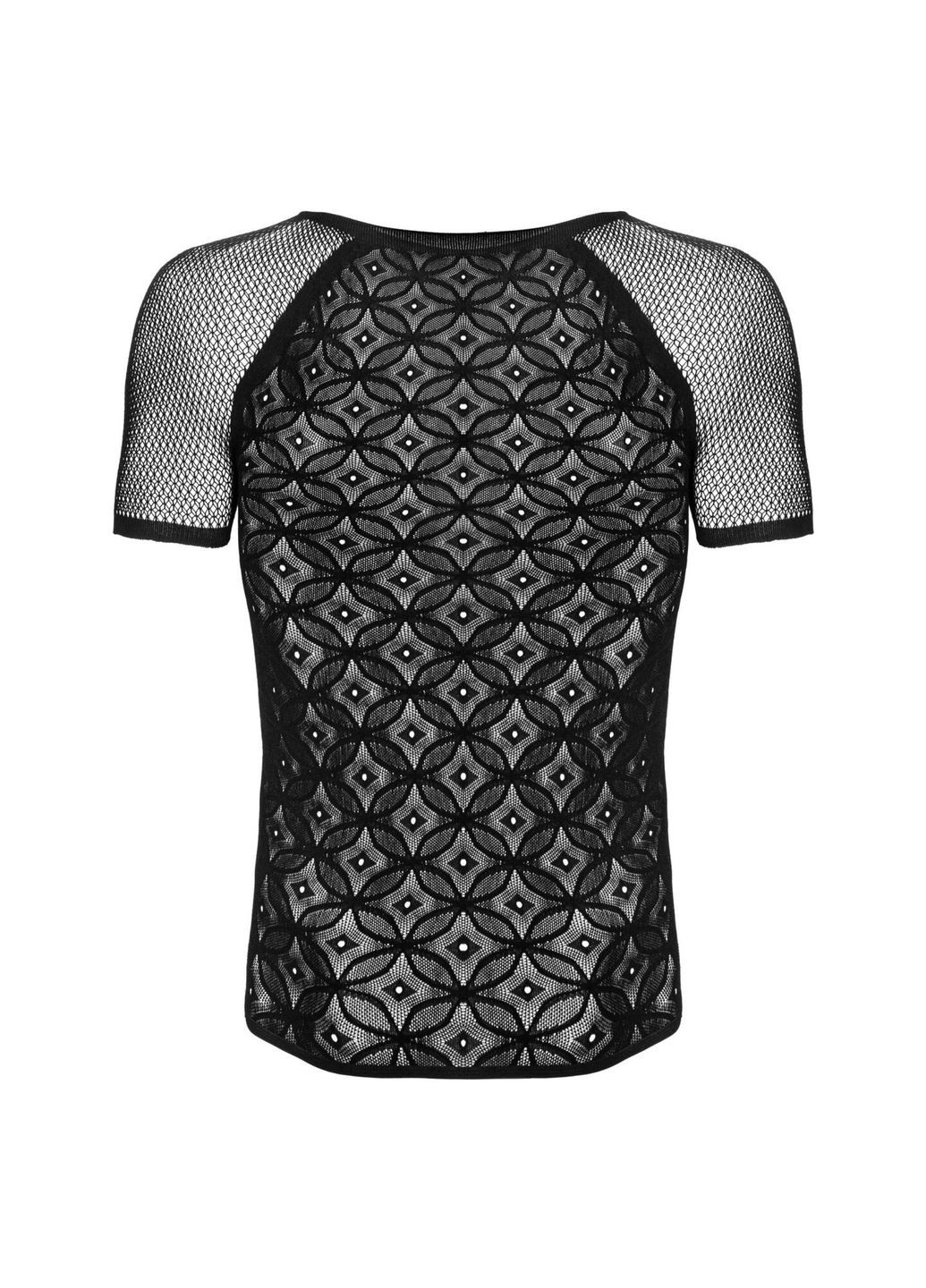 Чорний демісезонний чоловіча напівпрозора футболка з орнаментом t102 t-shirt, чорна Obsessive