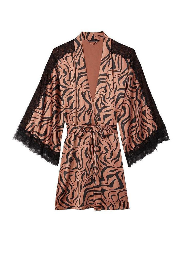 Женский сатиновый халат Lace Inset Robe XS/S тигровый принт Victoria's Secret (282964764)
