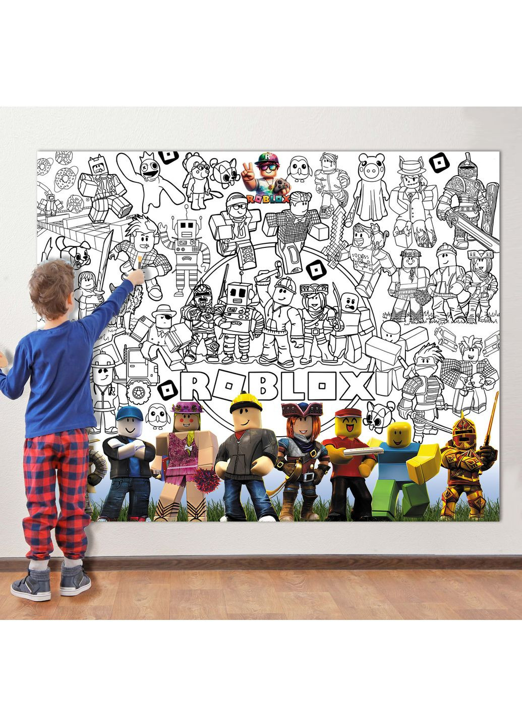 Раскраска Роблокс / Roblox 120 х 150 см, Мега большая раскраска, набор с фломастерами No Brand (361258230)