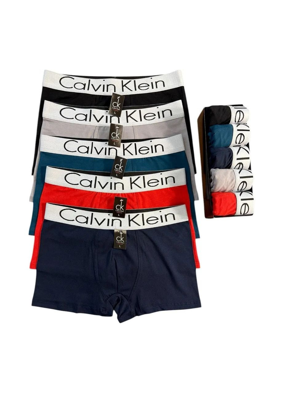 Набор мужских трусов боксеров CK разноцветные с белой резинкой в коробке 5 шт. (М-3XL) No Brand (370708901)