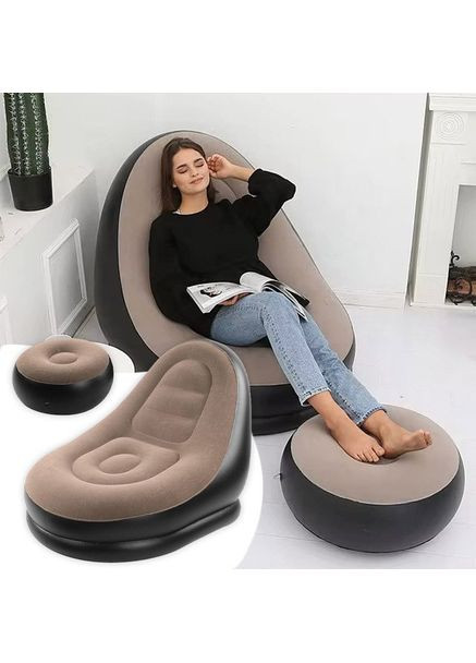 Надувное кресло с пуфом для отдыха AIR SOFA велюровое No Brand (366238686)