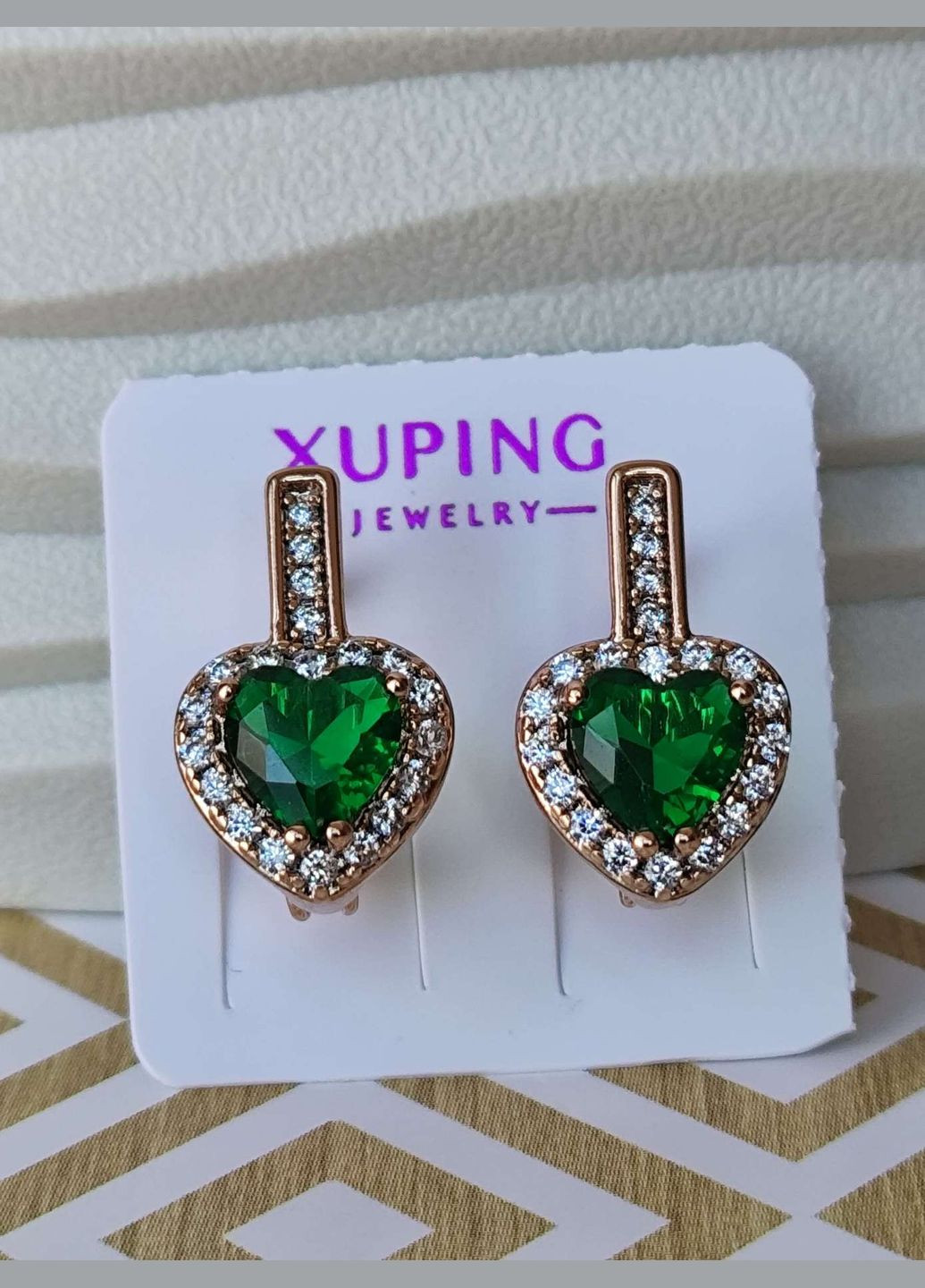 Позолочені сережки ксюпінг xuping позолота медичне золото медична сталь зелений камінь Xuping Jewelry (336190246)