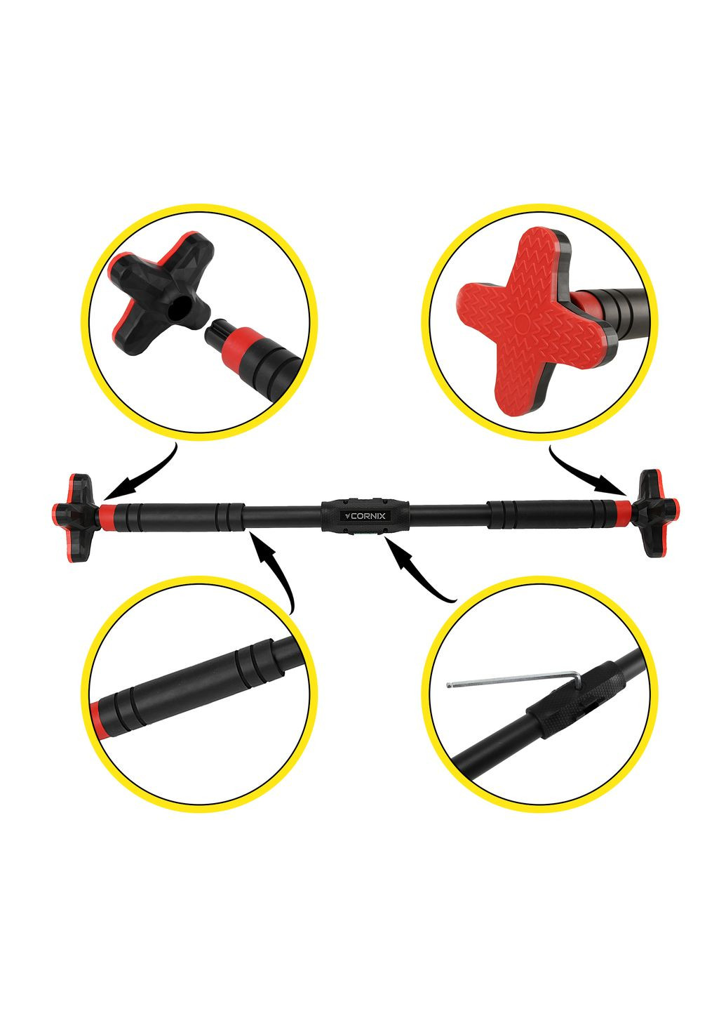 Турник раздвижной Pro+ 100-150 см XR-0288 Black/Red Cornix (322141219)