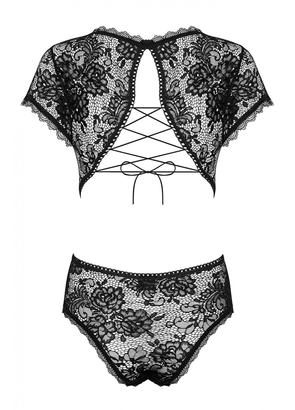 Черный демисезонный кружевной боди со шнуровкой peonesia Obsessive