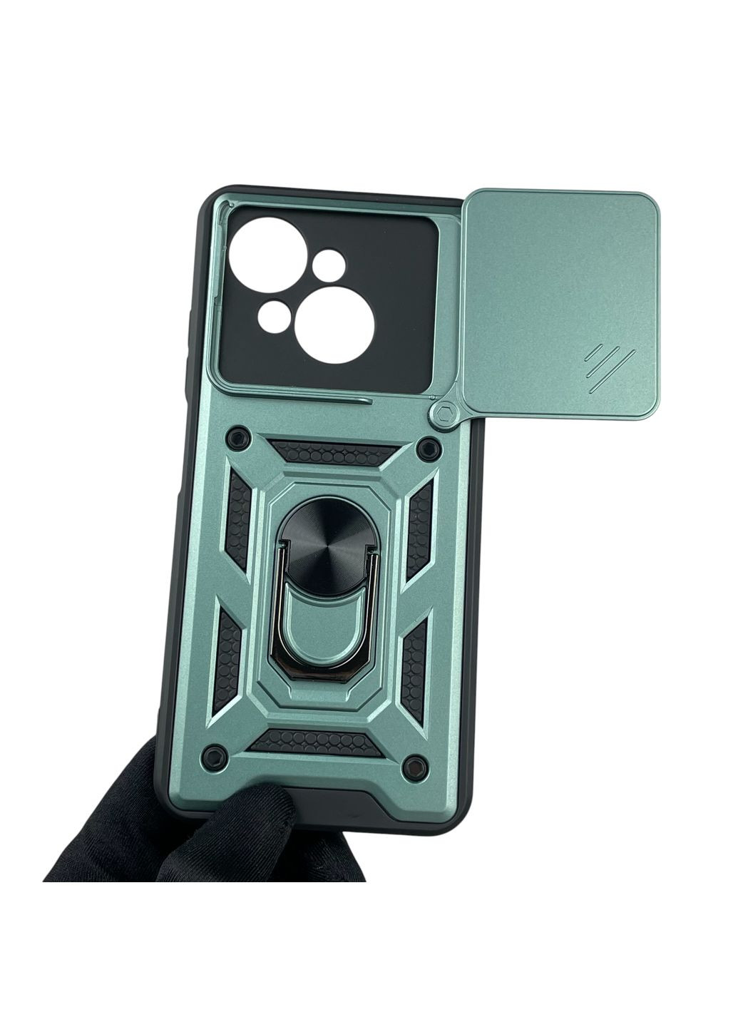 Чохол для Spark Go 1 (KL1) броньований з кільцем-тримачем підставкою зі шторкою на техно спарк го 1 зелений rg1 Tecno (366388721)