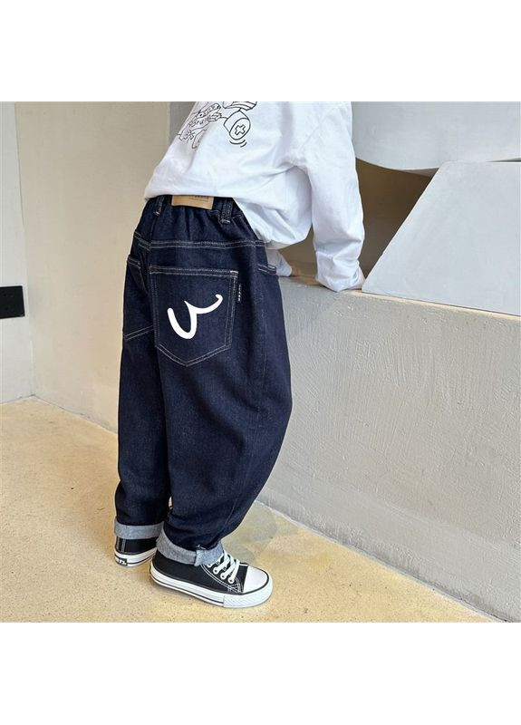 Темно-синие широкие джинсы для мальчика, стиль оверсайз. China
