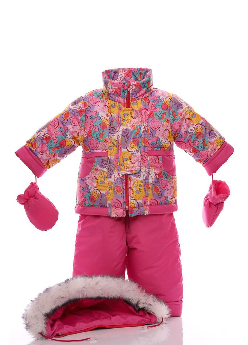 Розовый зимний комбинезон на синтепоне для девочки галактика ноль подстежка белый с черным мех розовый 86 см (51511) BABYKROHA