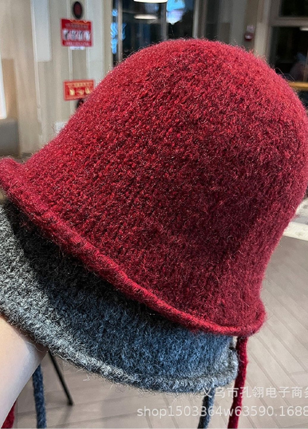 Жіночий В'язаний Капелюх із Вовни та Акрилу — Тепла Шапка-Бакет із Зав’язками No Brand в'язаний капелюх / шапка бакет (365301173)