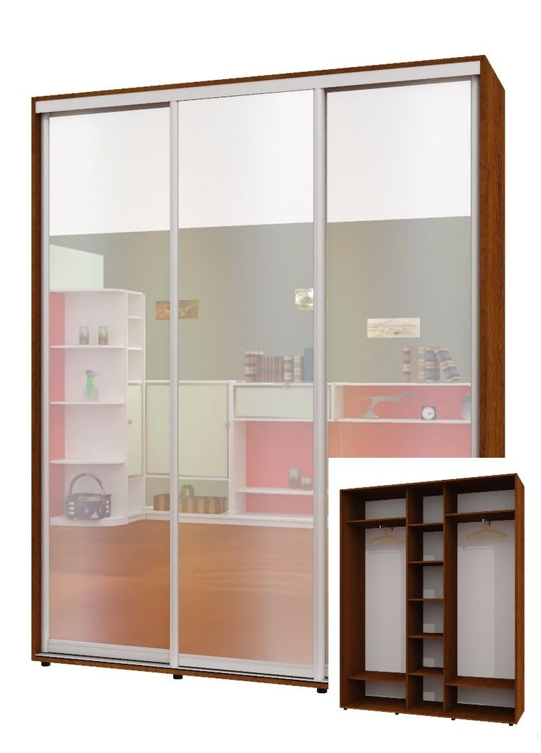 Шафа-купе тридверна 170*45*240 см Горіх лісовий 3 двері Дзеркало ШК-04 Алекса (356771768)