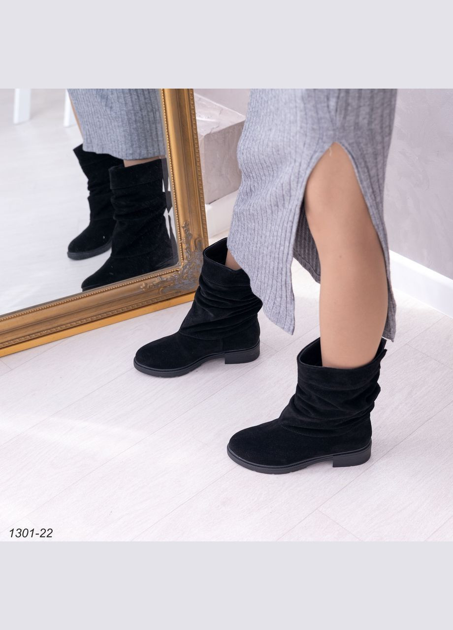 Комбіновані жіночі замшеві зимові напівчоботи на невеликому підборі 37 No Brand