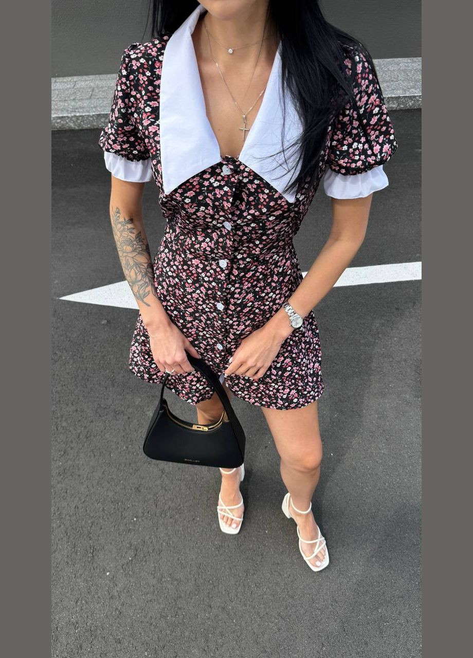 Чорна повсякденний жіноча сукня FINO Mode з квітковим принтом