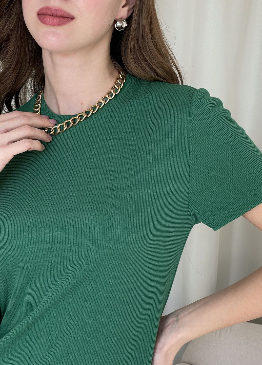 Зеленое повседневный длинное платье-футболка в рубчик светло-бежевое 700000122 оверсайз, платье-футболка Merlini однотонное