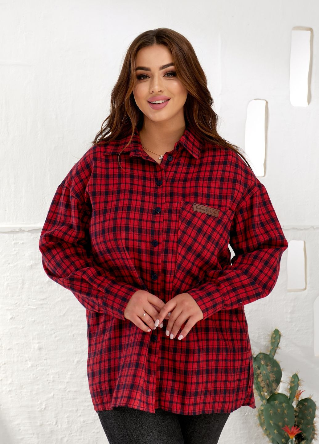 Красная повседневный, кэжуал рубашка в клетку No Brand с длинным рукавом