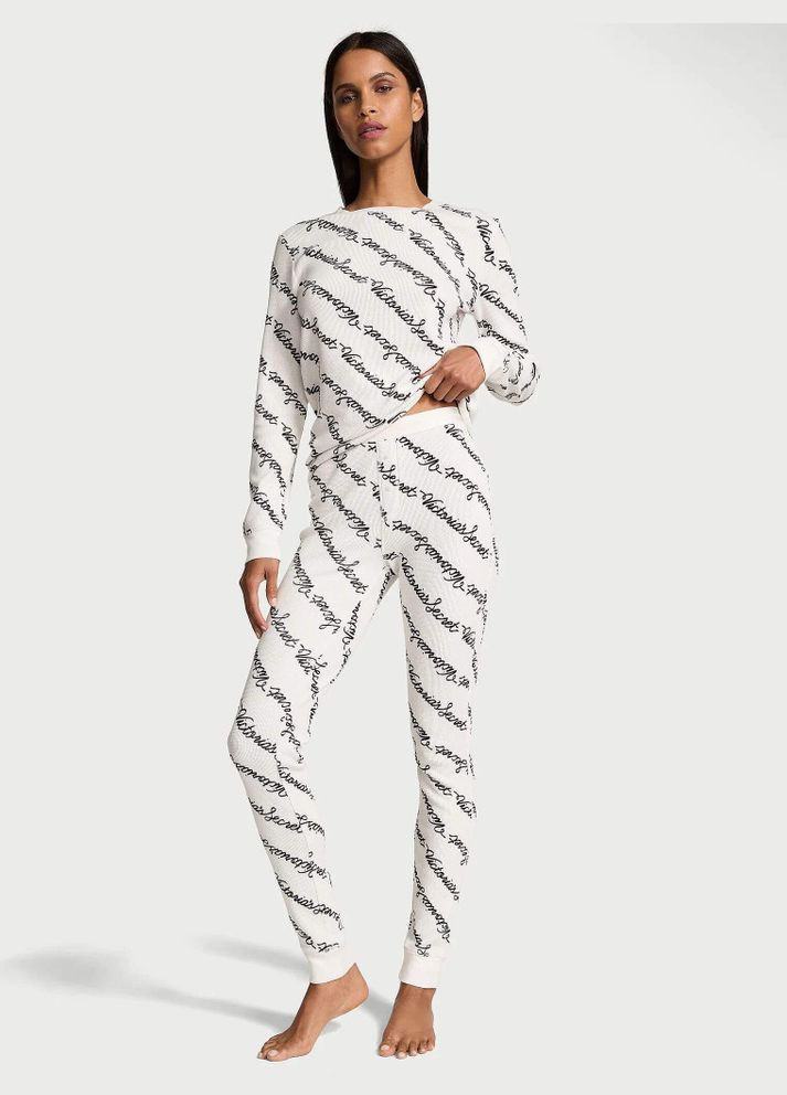 Біла всесезон термо піжама (лонгслів + штани) жіноча бавовняна біла Victoria's Secret