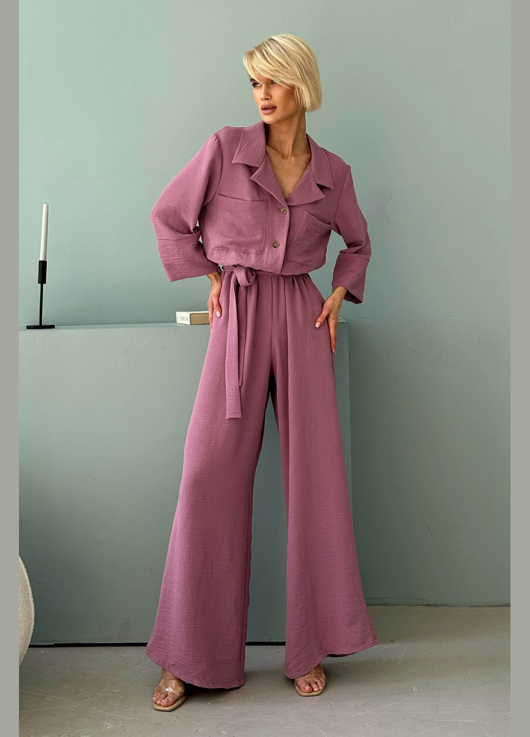 Женский летний комбинезон с американского крепа Jadone Fashion комбинезон-брюки однотонный фиолетовый повседневный, кэжуал креп
