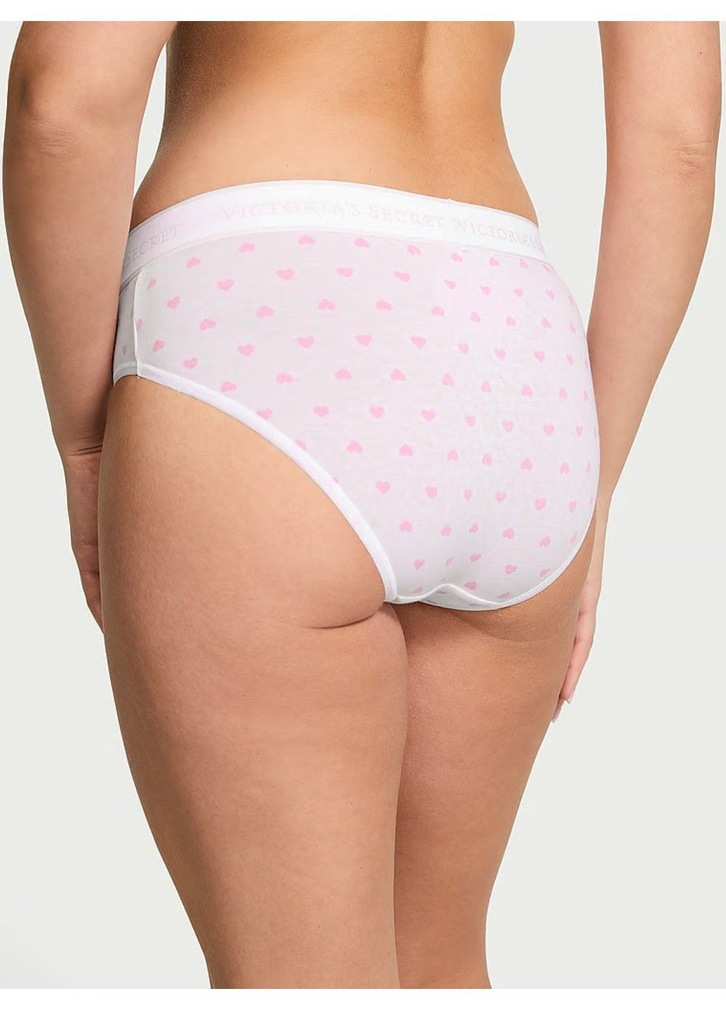 Бавовняні Трусики Logo Cotton Hiphugger Panty White & Pink Hearts Victoria's Secret (332796241)