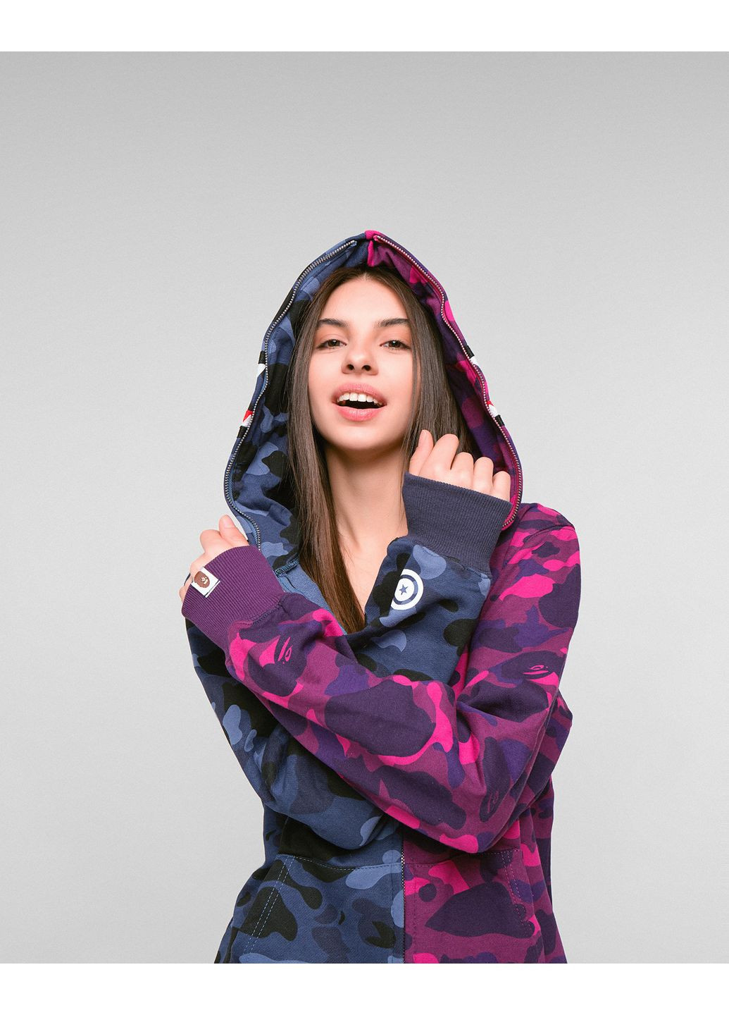 Толстовка синьо-фіолетова Bape A Bathing Ape Shark Purple Blue Half Camo Full Zip Hoodie Mens (356677656)